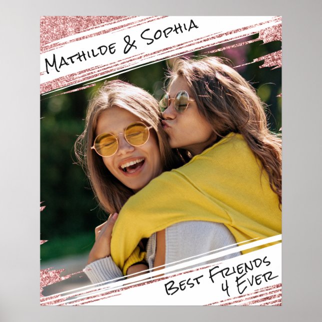   Modern Rose Gold Glitter & Photo BBF Best Friend Poster (Front)