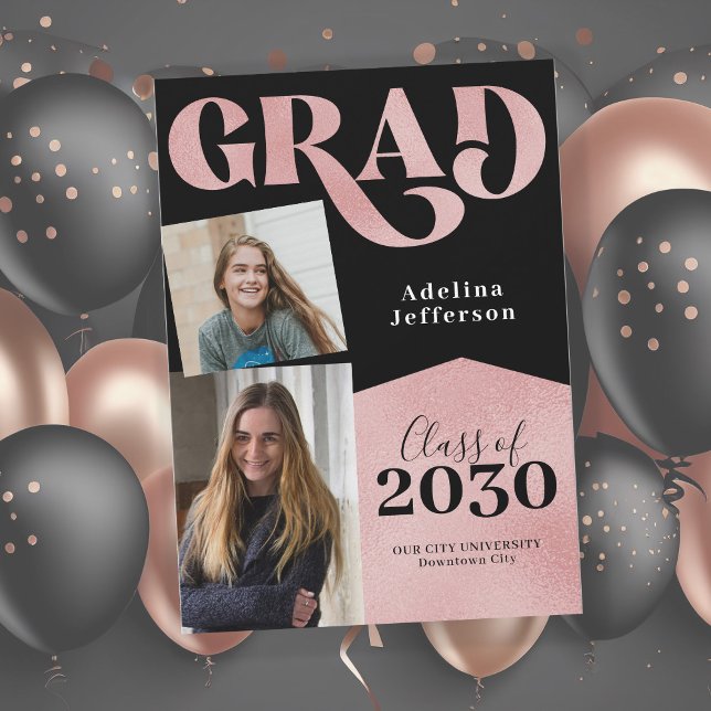 Modern rose gold glitter photo collage graduation announcement (Creator Uploaded)
