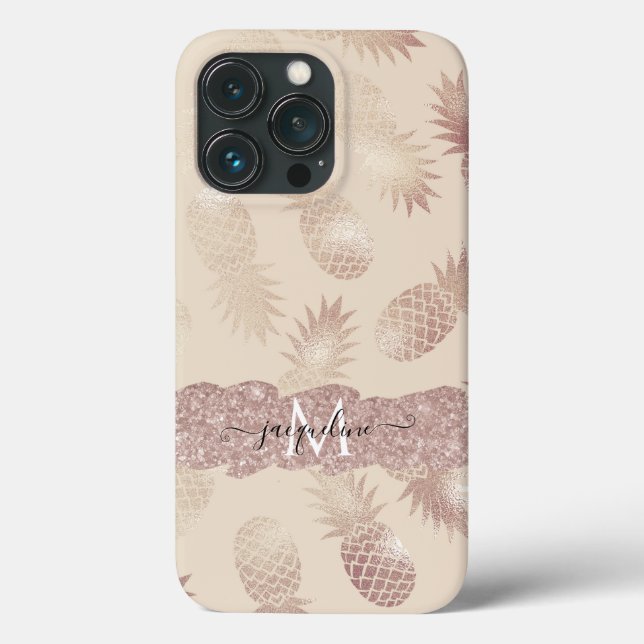 Modern Rose Gold Glitter Pineapple Tropical Beach Case-Mate iPhone Case (Back)
