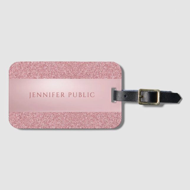 Modern Rose Gold Glitter Professional Elegant Luggage Tag (Front Horizontal)