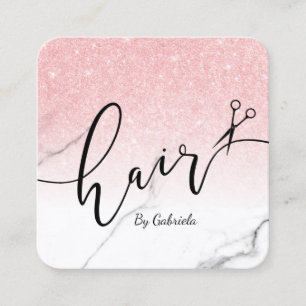 Modern rose gold glitter scissors hairstylist square business card