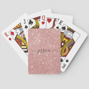Modern rose gold glitter script name  playing cards
