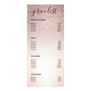 Modern Rose Gold Glitter Spa Salon Price List Menu