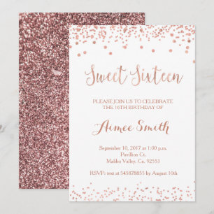 Modern Rose Gold Glitter Sweet 16 Birthday Card