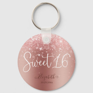 Modern Rose Gold Glitter Sweet 16 Key Ring