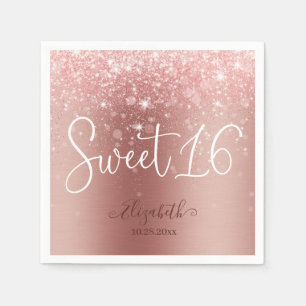 Modern Rose Gold Glitter Sweet 16 Napkin