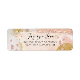 Modern Rose Gold Glitter Watercolor Return Address