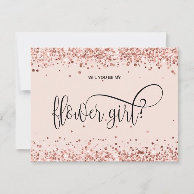 modern rose gold glitter will you be my flowergirl invitation (Front)