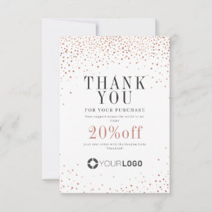 Modern rose gold glitter with logo small business thank you card