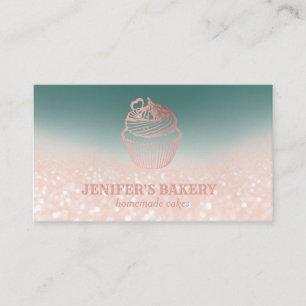 Modern rose gold glittery cupcake homemade bakery business card