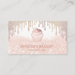 Modern rose gold glittery cupcake homemade bakery business card