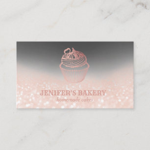 Modern rose gold glittery cupcake homemade bakery business card