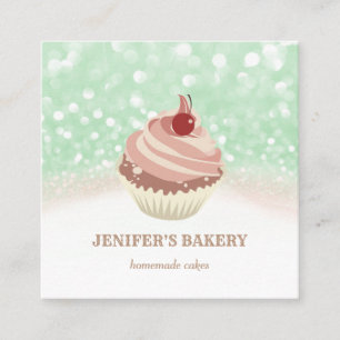 Modern rose gold glittery cupcake homemade bakery square business card