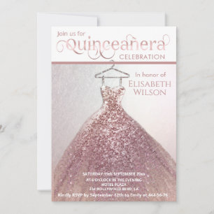 Modern rose gold glittery ombre dress Quinceañera Invitation