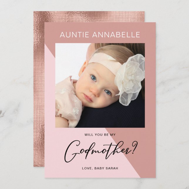Modern Rose Gold Godmother Proposal Invitation (Front/Back)