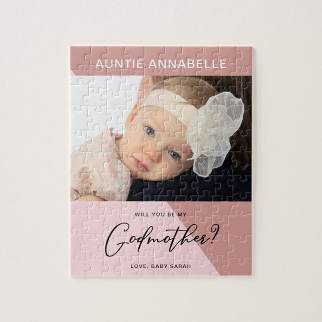 Modern Rose Gold Godmother Proposal Jigsaw Puzzle (Vertical)