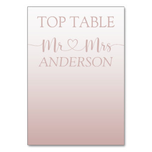 Modern Rose Gold Gradient Wedding Top Table Table  Table Number