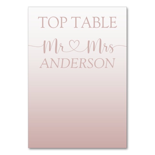Modern Rose Gold Gradient Wedding Top Table Table  Table Number (Front)