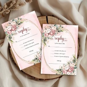 Modern Rose Gold Greenery Wedding RSVP Card
