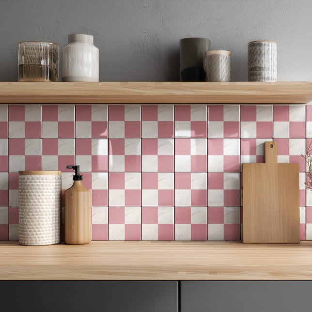 Modern Rose Gold Grey Marble Geometric Chequered Tile (Creator Uploaded)