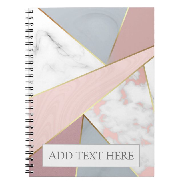 Modern Rose Gold Grey Marble Look Monogram Notebook (Front)