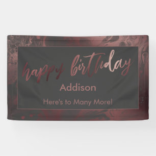 Modern Rose Gold & Grey Marbled Happy Birthday Banner