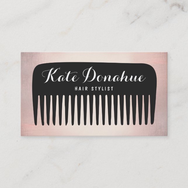 Modern Rose Gold  Hairdresser Comb Salon Business Card (Front)