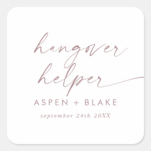 Modern Rose Gold Hangover Helper Wedding Favour Square Sticker