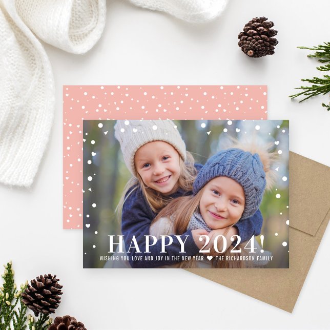 Modern Rose Gold Happy New Year 2024 Photo Holiday Card (Creator Uploaded)