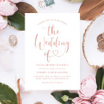 Modern Rose Gold Heart Calligraphy Script Wedding Invitation<br><div class="desc">Modern rose gold and white (colours can be modified) wedding invitations feature a stylish typography design with chic calligraphy script and a heart accent. The simple and elegant custom text that can be personalised to invite guests to join in your wedding celebration, including the couple's names and all of the...</div>