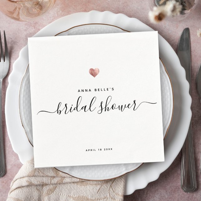 Modern Rose Gold Heart Chic Script Bridal Shower Napkin (Creator Uploaded)