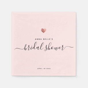 Modern Rose Gold Heart Chic Script Bridal Shower Napkin