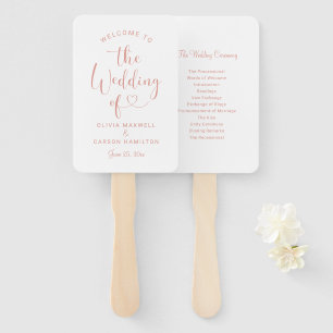Modern Rose Gold Heart Script Wedding Ceremony Hand Fan