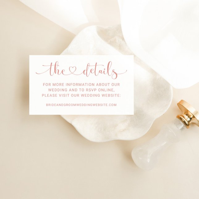 Modern Rose Gold Heart Script Wedding Details Enclosure Card (Creator Uploaded)