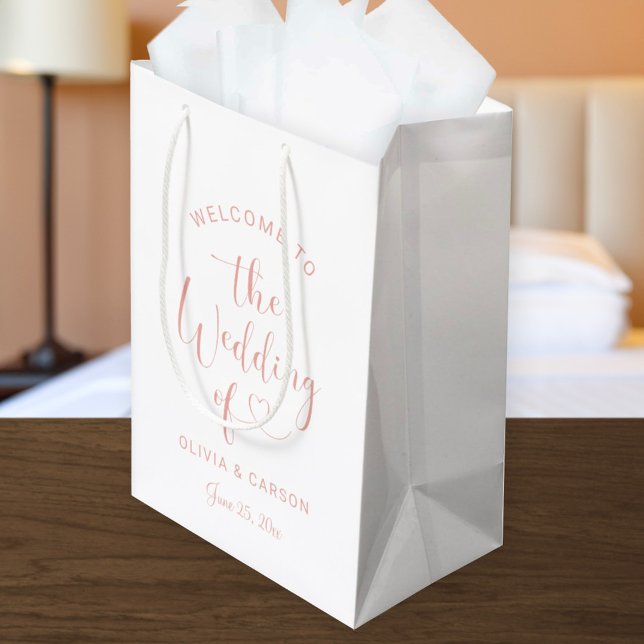 Modern Rose Gold Heart Script Wedding Welcome Medium Gift Bag (Creator Uploaded)