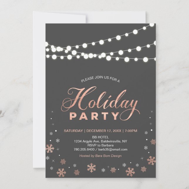 Modern Rose Gold Holiday Party Invitation (Front)