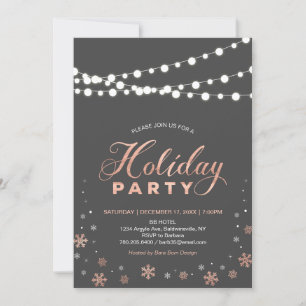 Modern Rose Gold Holiday Party Invitation