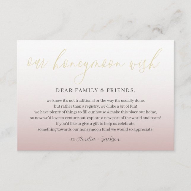Modern Rose Gold Honeymoon Wish Wedding Enclosure Card (Front)