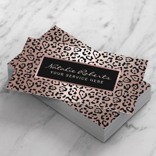 Modern Rose Gold Leopard Beauty Salon & Spa Business Card
