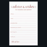 Modern Rose Gold LGBTQ Wedding Advice and Wishes<br><div class="desc">These simple, rose gold and white, modern, minimal, handwritten script LGBTQ Advice & Wishes sheets are perfect to have at your bridal shower, rehearsal dinner or wedding for guests to fill out for the happy couple. People will love having the prompts - they make it so easy to leave loving...</div>