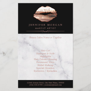 Modern Rose Gold Lips Marble Beauty Salon Flyer