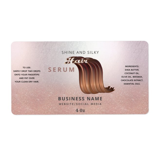 Modern rose gold litter ombre  hair serum label (Front)
