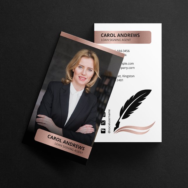 Modern Rose Gold Loan Signing Agent Notary Public Business Card (Creator Uploaded)