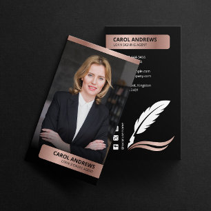 Modern Rose Gold Loan Signing Agent Notary Public Business Card