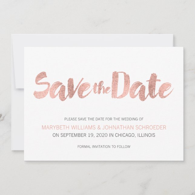 Modern Rose Gold Love Save The Date Card (Front)