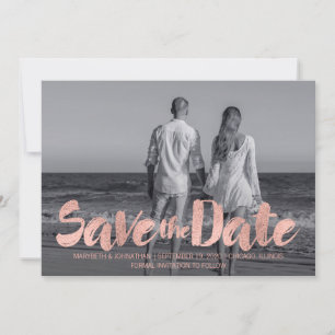 Modern Rose Gold Love Save The Date Photo Card