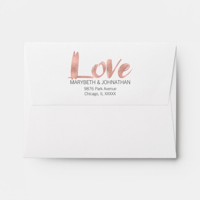 Modern Rose Gold Love Wedding A2 Envelope (Back (Top Flap))