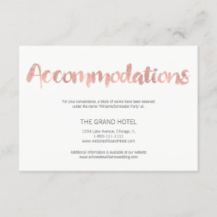 Modern Rose Gold Love Wedding Accommodations Card