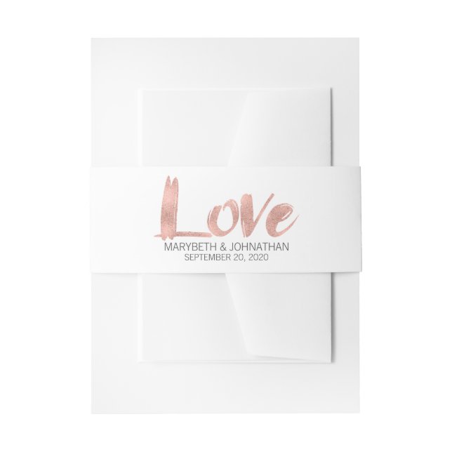 Modern Rose Gold Love Wedding Belly Band Invitation Belly Band (Front Example)
