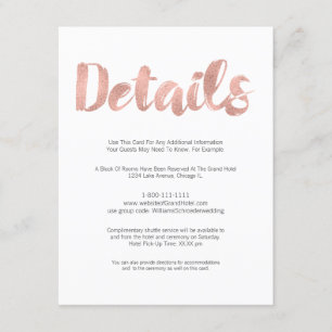 Modern Rose Gold Love Wedding Details Card